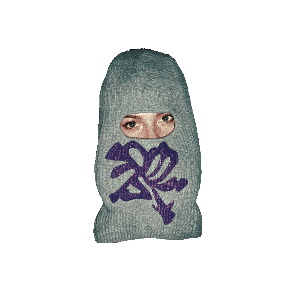 grey.purple ski mask